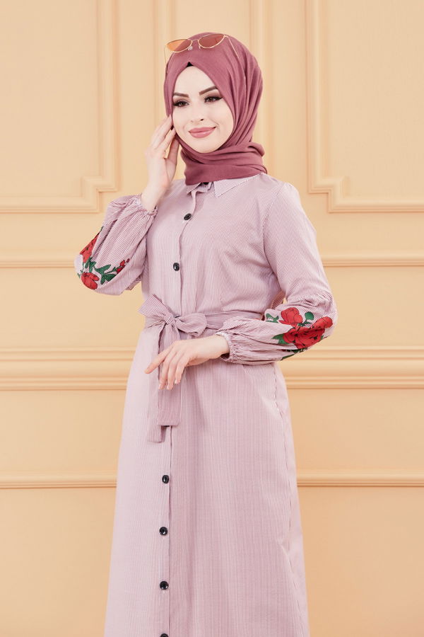 CIZGILI ELBISE Bordo - 9135