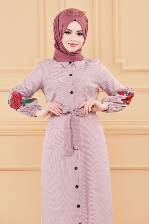 CIZGILI ELBISE Bordo - 9135