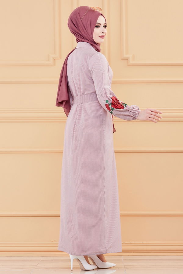 CIZGILI ELBISE Bordo - 9135
