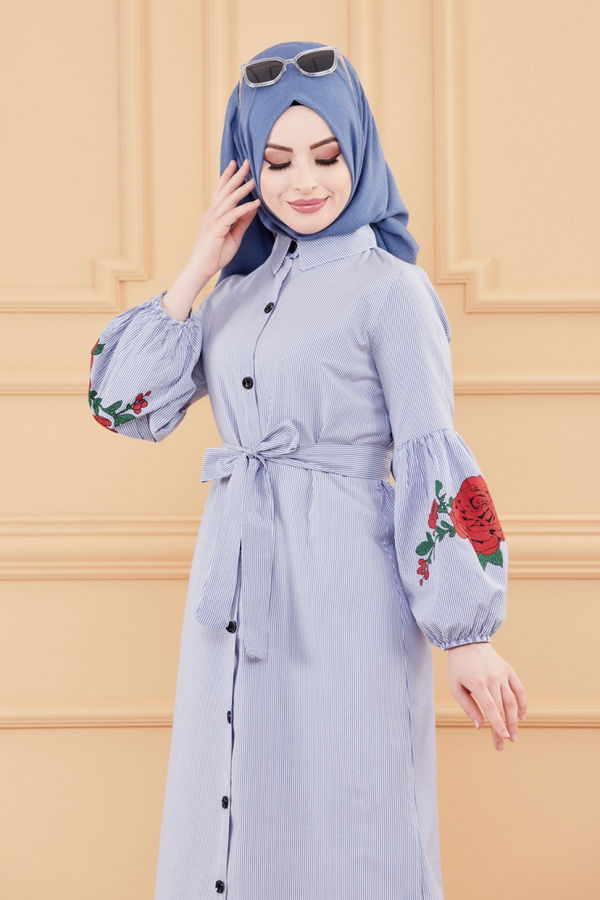 CIZGILI ELBISE Mavi - 9135 MAVİ