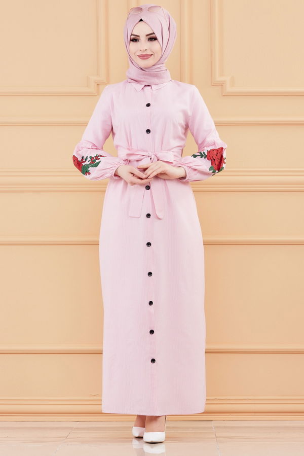 CIZGILI ELBISE Pembe - 9135