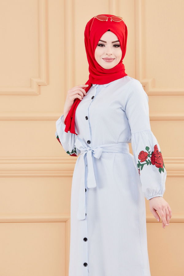 CIZGILI ELBISE Mavi - 9135