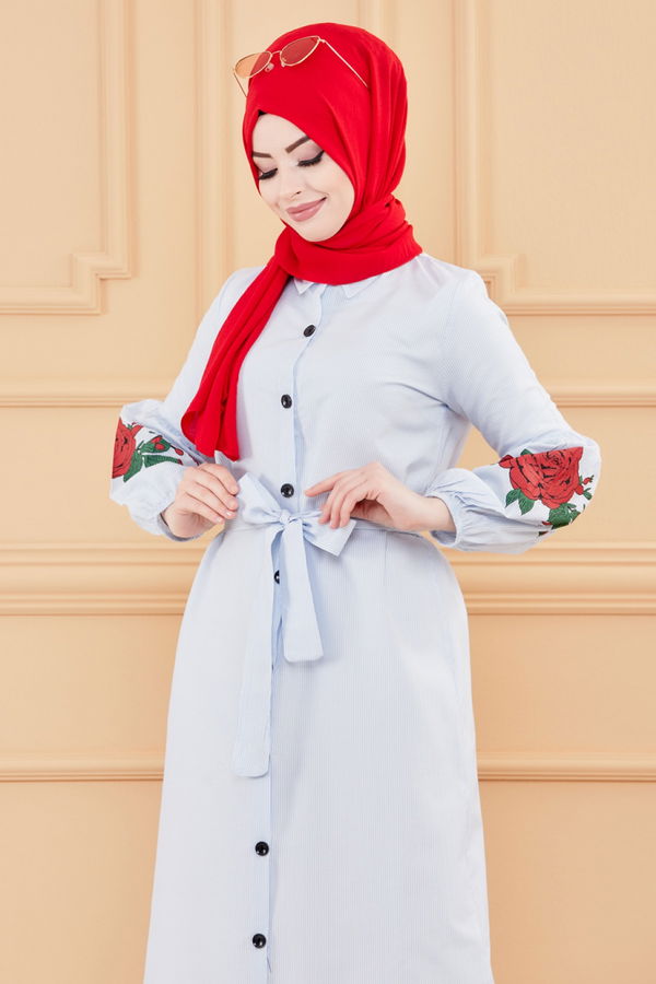 CIZGILI ELBISE Mavi - 9135