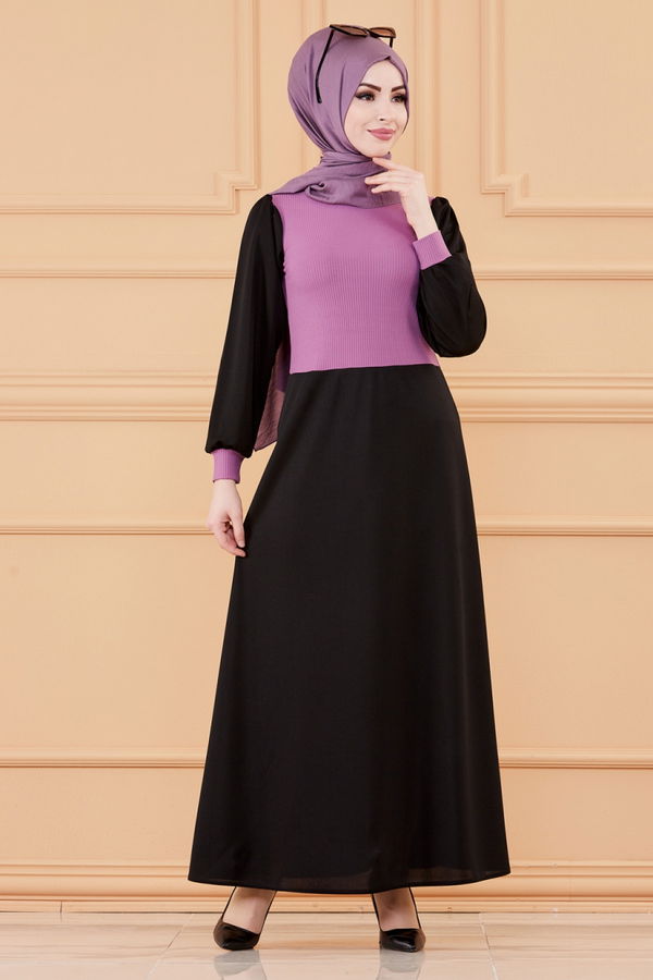Garnılı Elbıse Mor - 3508 MOR