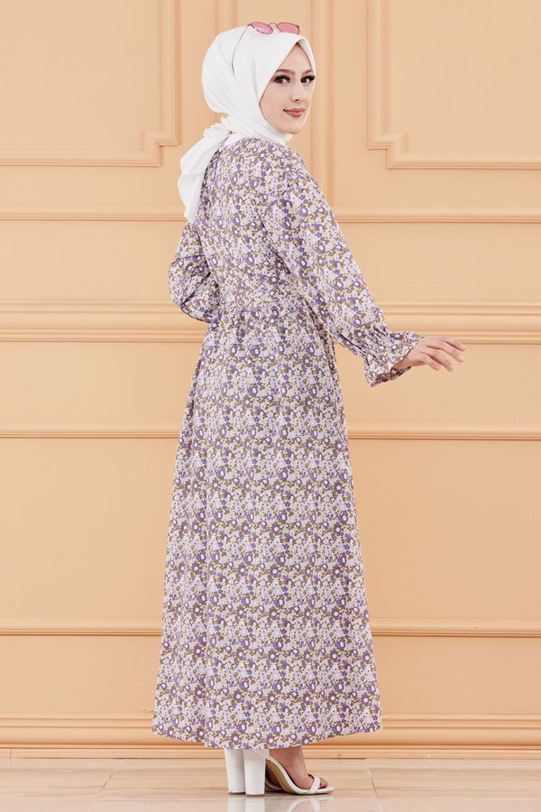 DESENLI ELBISE Mor - 20107 MOR
