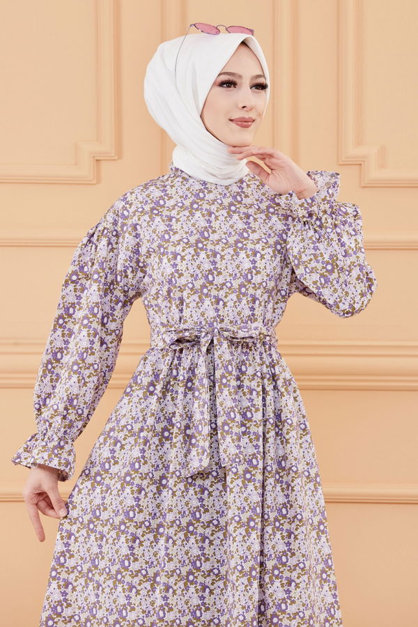 DESENLI ELBISE Mor - 20107 MOR