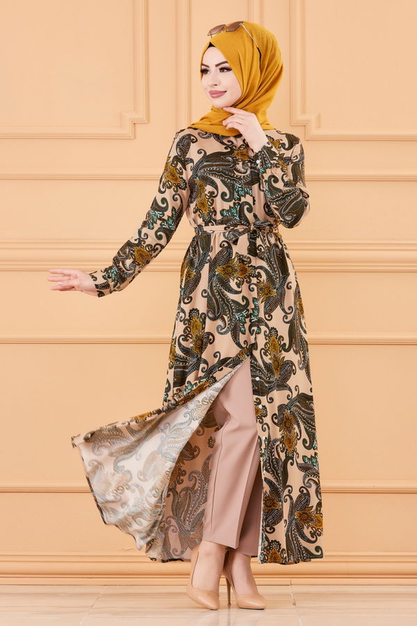 DESENLI ELBISE Taba - 20153