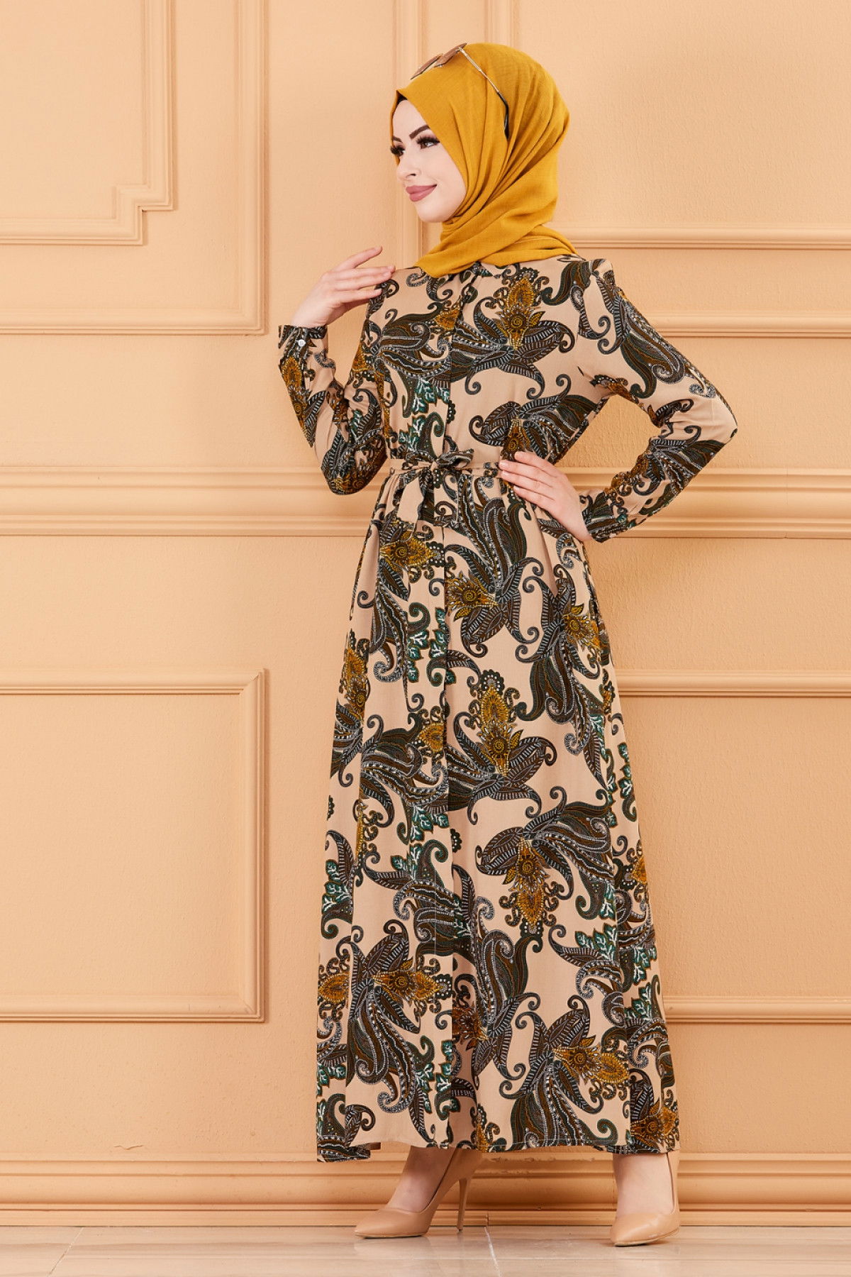 DESENLI ELBISE Taba - 20153