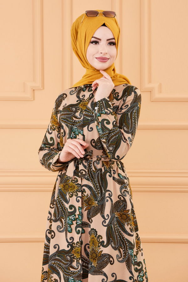 DESENLI ELBISE Taba - 20153