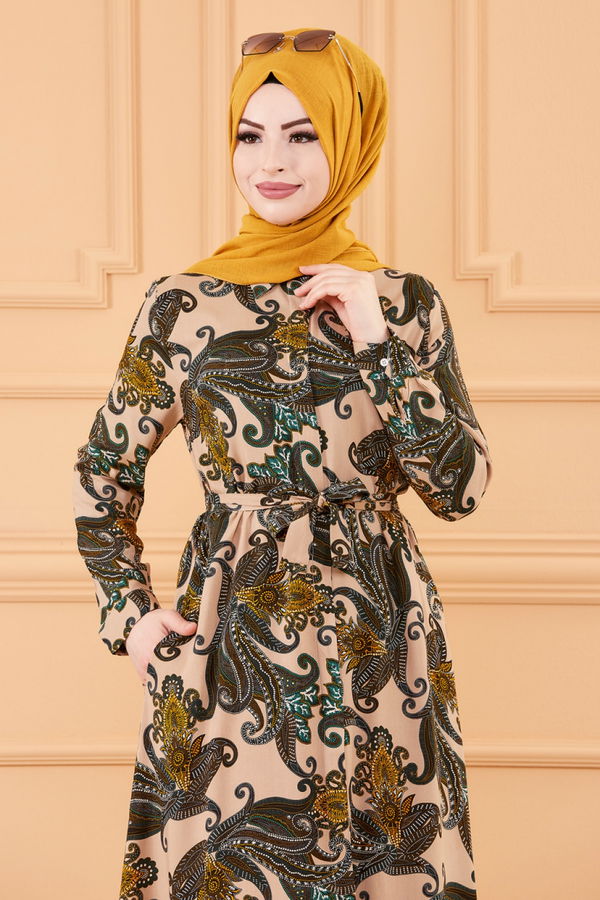 DESENLI ELBISE Taba - 20153