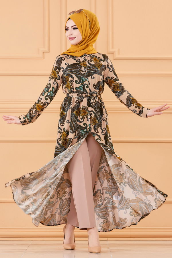 DESENLI ELBISE Taba - 20153