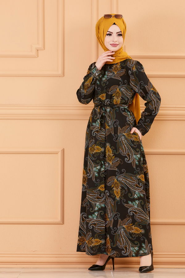DESENLI ELBISE Siyah - 20153