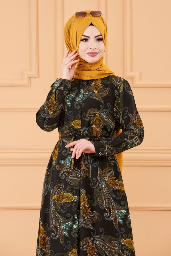 DESENLI ELBISE Siyah - 20153