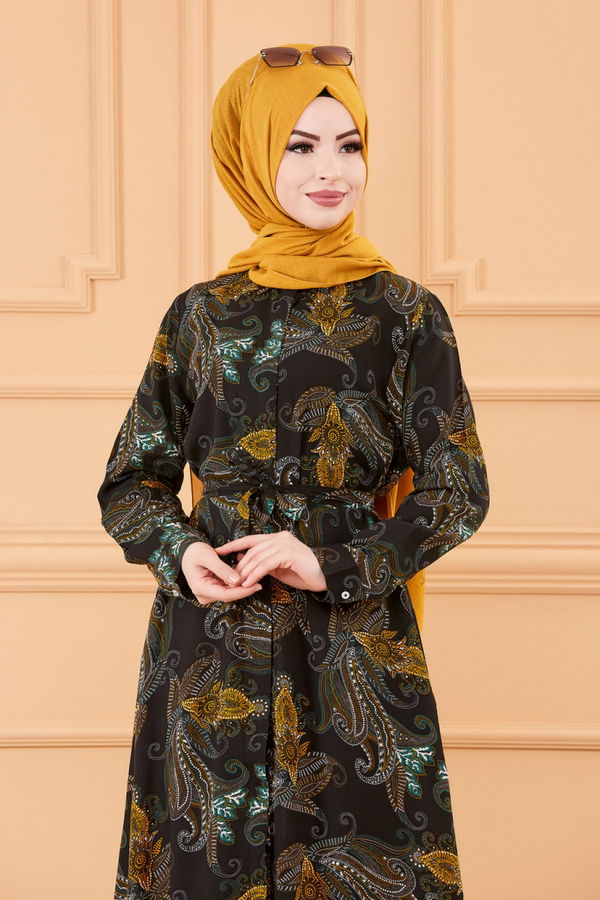 DESENLI ELBISE Siyah - 20153