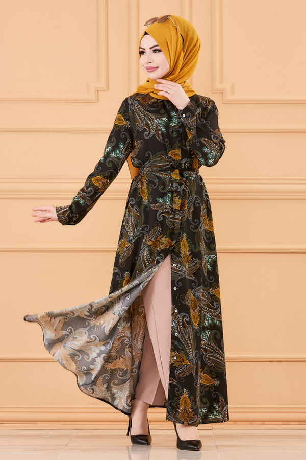 DESENLI ELBISE Siyah - 20153