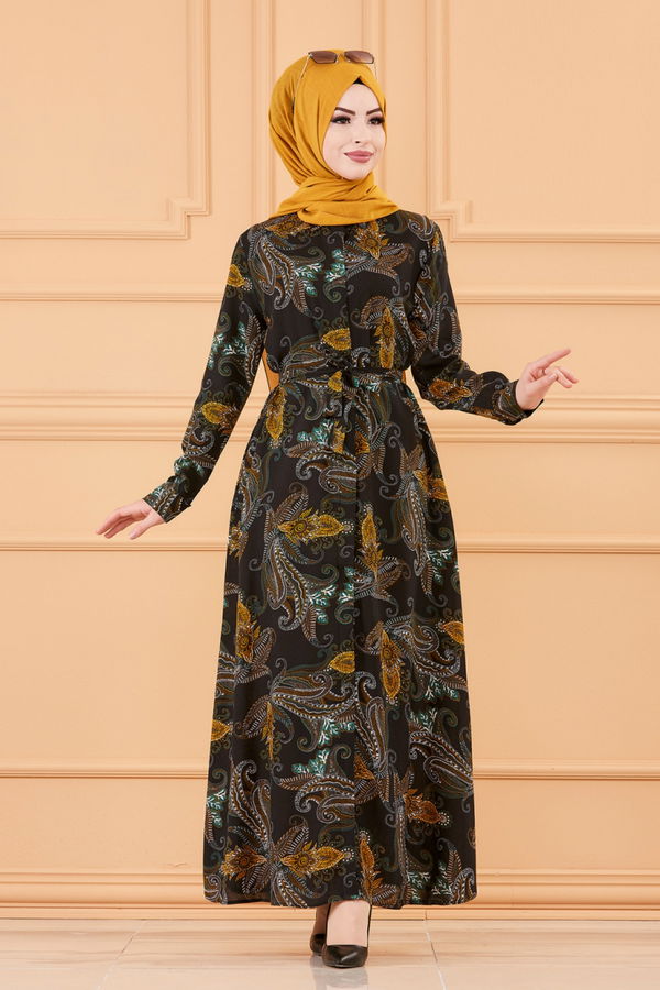DESENLI ELBISE Siyah - 20153