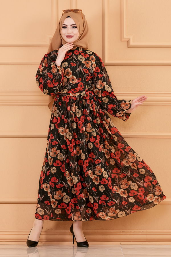 DESENLI ELBISE Siyah - 20159