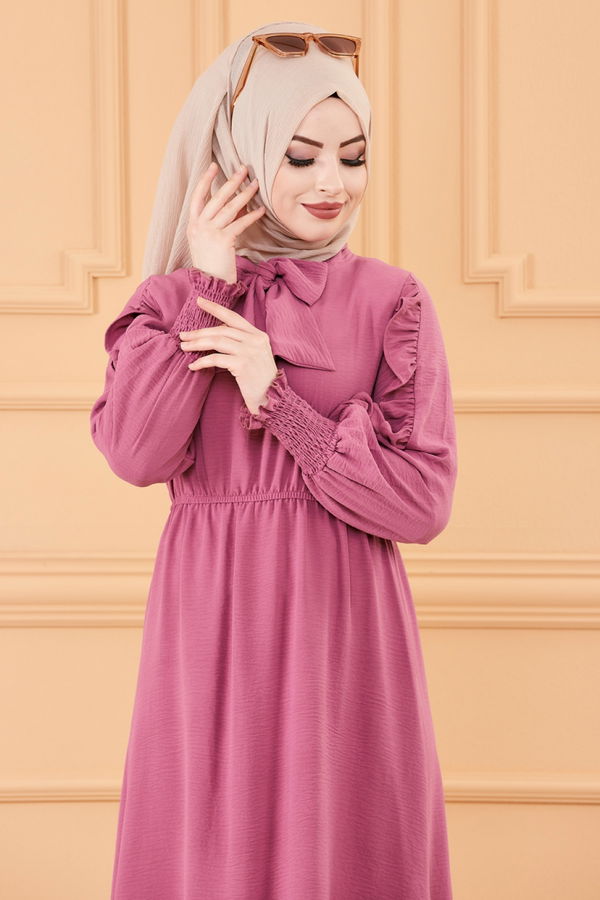 KOL DETAYLI ELBİSE Lila - 20162 LİLA