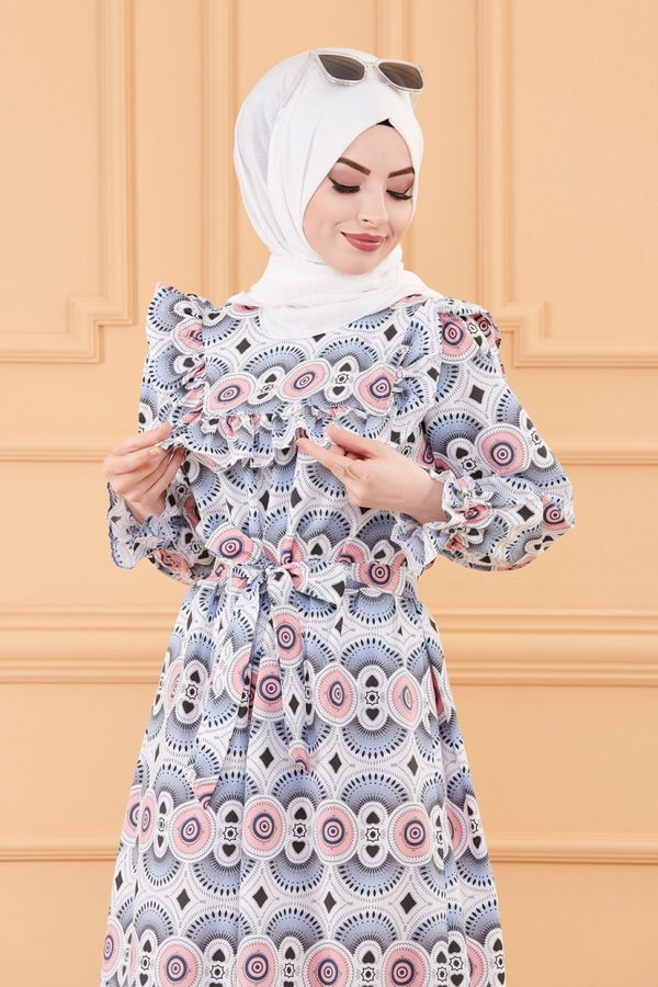 DESENLI ELBISE Mavi - 20168 MAVİ