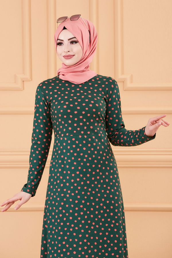 PUANTIYELI ELBISE Yeşil - 8453