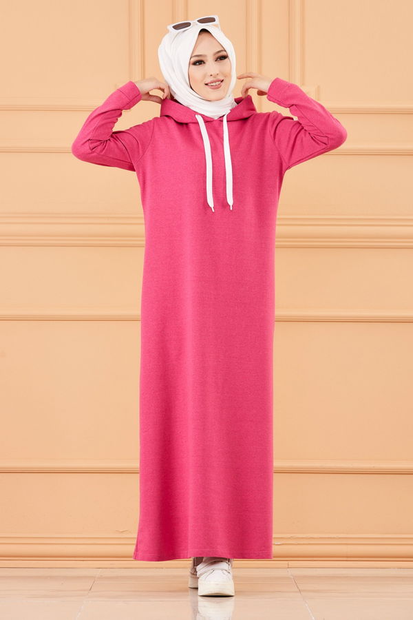 Şeritli Elbise Fuşya - 3227 FUŞYA