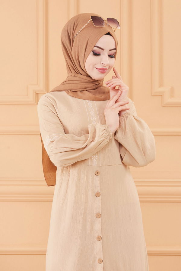 NAKISLI ELBISE Bej - 3599