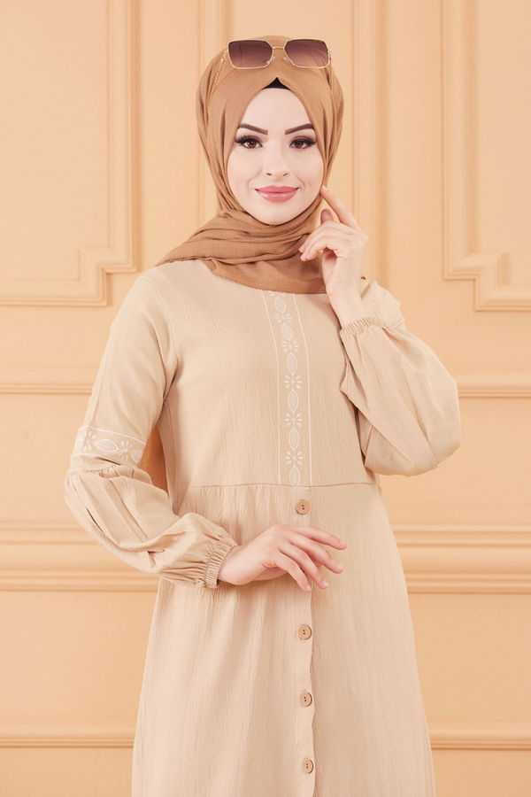 NAKISLI ELBISE Bej - 3599