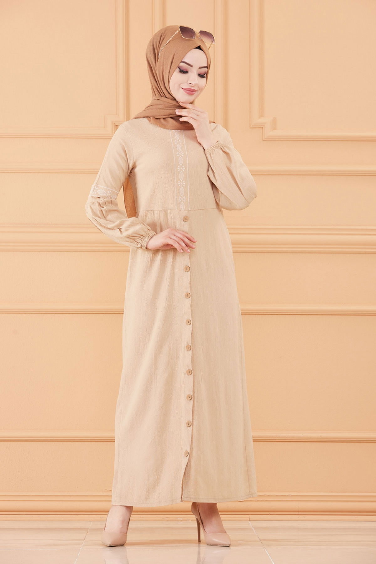NAKISLI ELBISE Bej - 3599