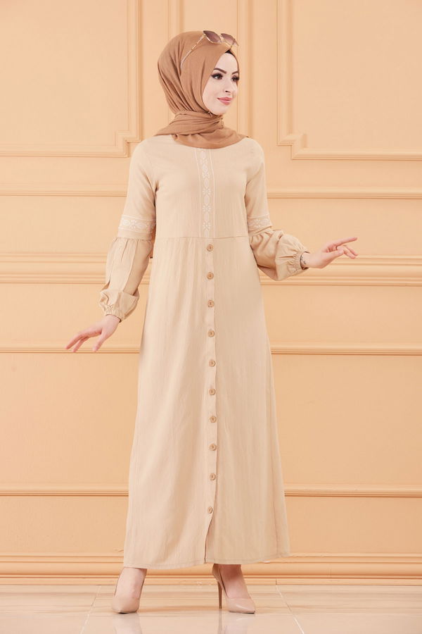NAKISLI ELBISE Bej - 3599