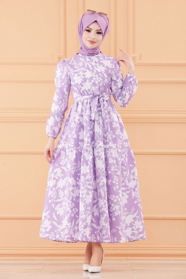 DESENLI ELBISE Lila - 20241