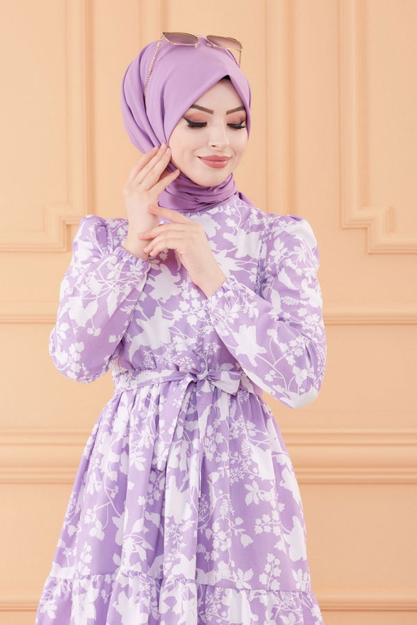 DESENLI ELBISE Lila - 20241