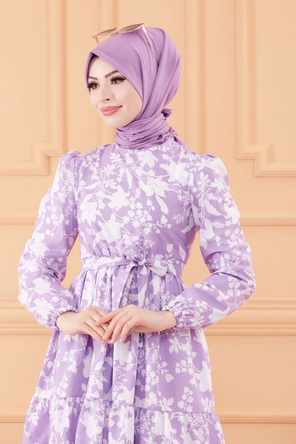 DESENLI ELBISE Lila - 20241