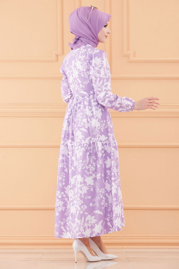 DESENLI ELBISE Lila - 20241