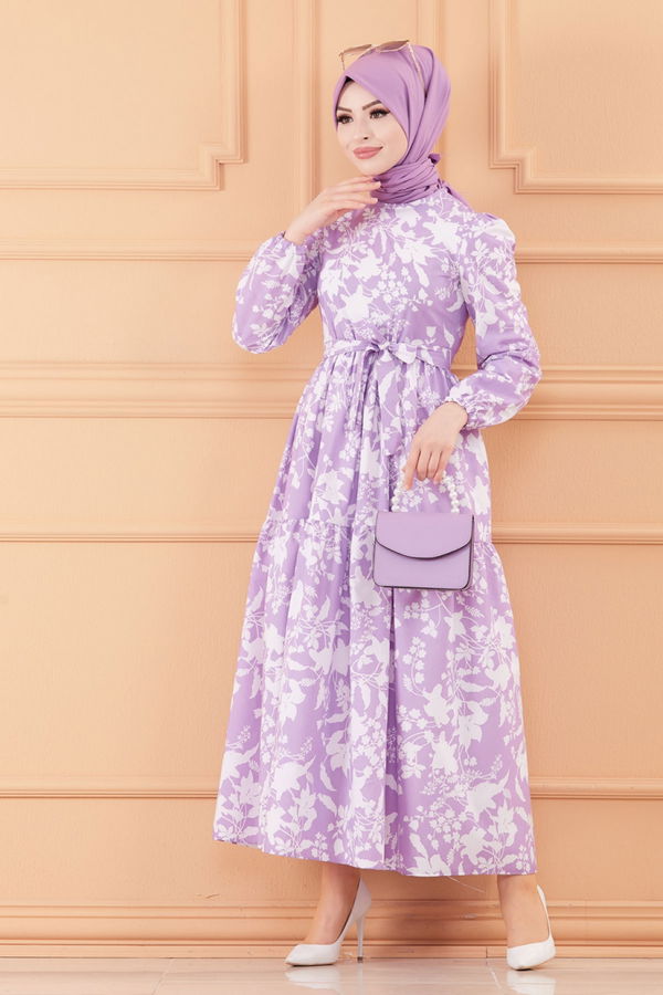 DESENLI ELBISE Lila - 20241
