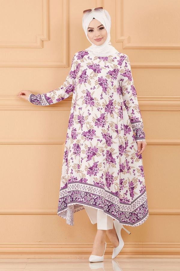 SULU DESENLI TUNIK Beyaz - 20598 BEYAZ