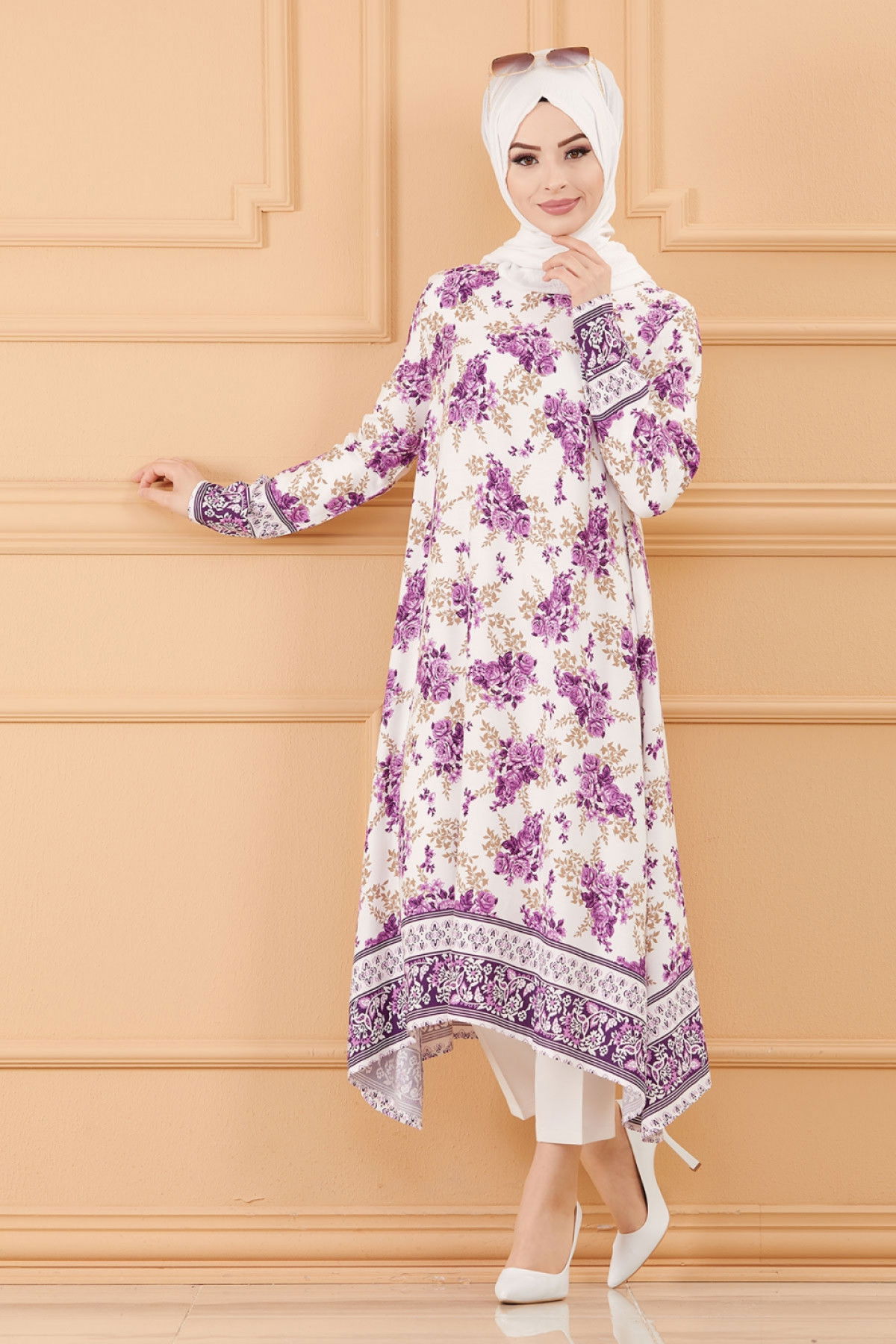 SULU DESENLI TUNIK Beyaz - 20598 BEYAZ