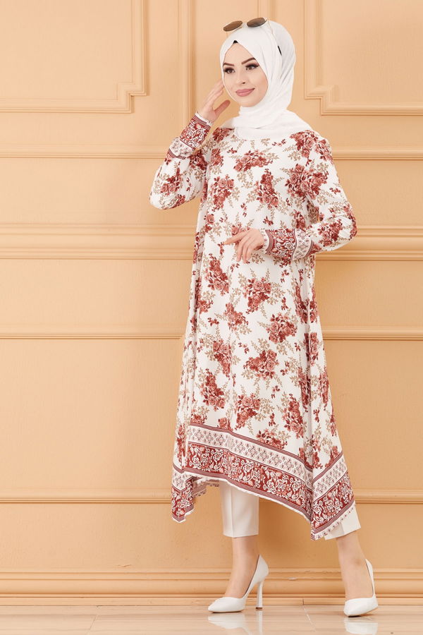 SULU DESENLI TUNIK Beyaz - 20598 BEYAZ
