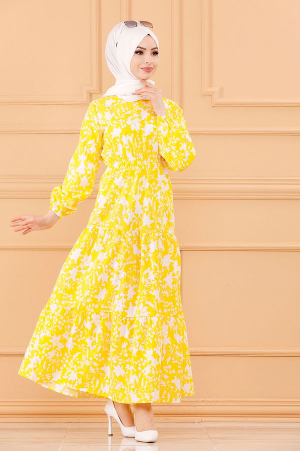 DESENLI ELBISE Sarı - 3715 Sarı