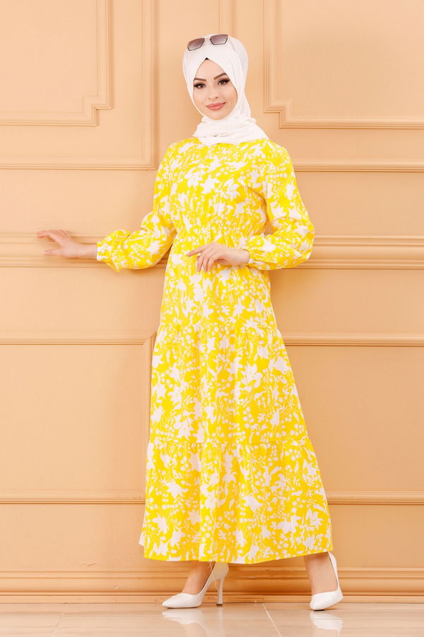 DESENLI ELBISE Sarı - 3715 Sarı