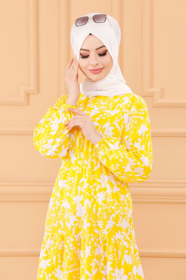 DESENLI ELBISE Sarı - 3715 Sarı