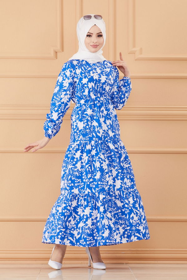 DESENLI ELBISE Mavi - 3715 MAVİ