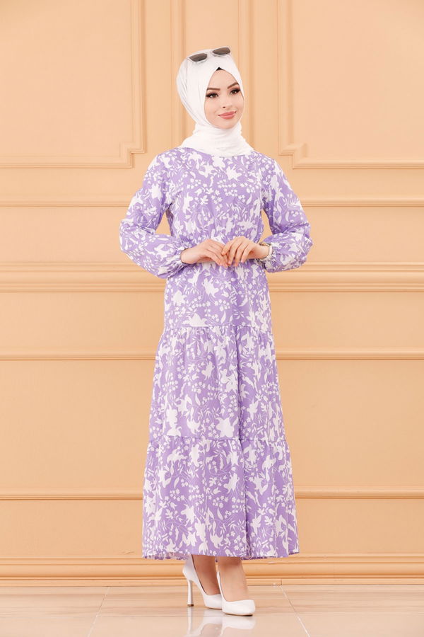 DESENLI ELBISE Lila - 3715 LİLA