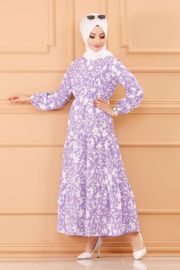DESENLI ELBISE Lila - 3715 LİLA