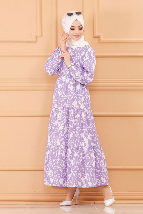 DESENLI ELBISE Lila - 3715 LİLA