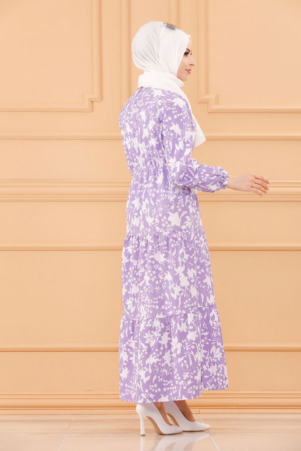 DESENLI ELBISE Lila - 3715 LİLA