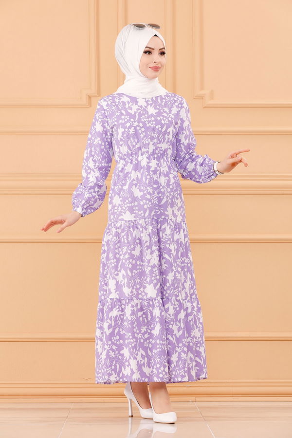 DESENLI ELBISE Lila - 3715 LİLA