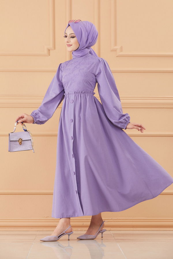 DESENLI ELBISE Lila - 20163