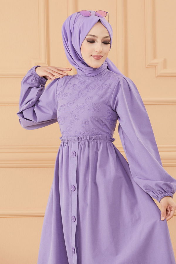 DESENLI ELBISE Lila - 20163