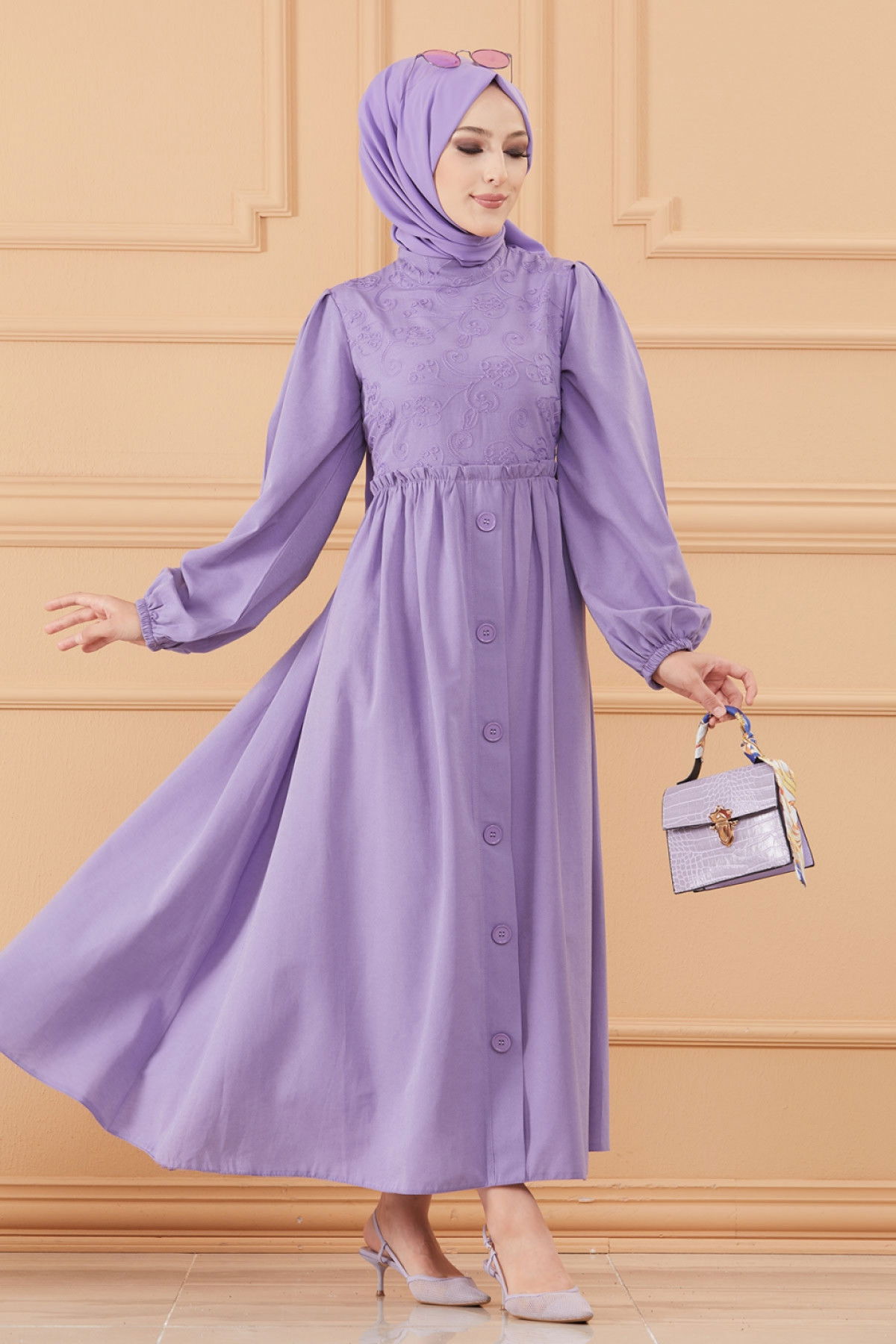 DESENLI ELBISE Lila - 20163