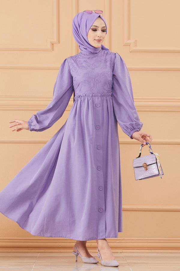 DESENLI ELBISE Lila - 20163